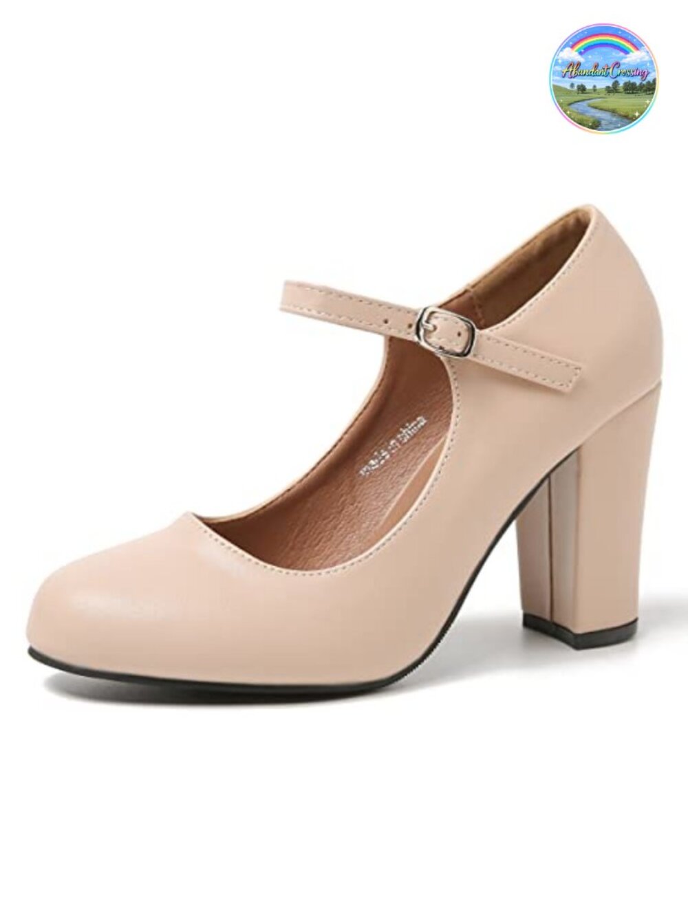 Mary Jane Pumps Closed Round Toe Block Heel Ankle Strap Buckle High Heel